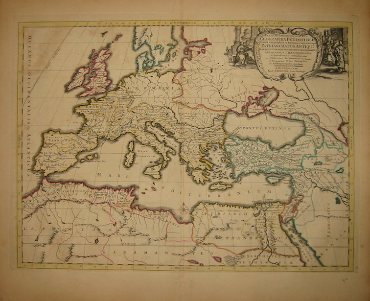 Sanson Guillaume (1633-1703) Gulielmi Sanson Nicolai filii Geographia Patriarchalis Tabula Geographica in Epitomen contracta; in qua Patriarchatus antiqui Romanus, Constantinopolitanus, Alexandrinus, Antiochenum, et Ierosolymitanus... 1700 ca. Amsterdam